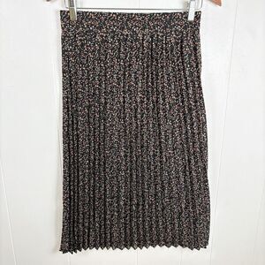 Pleione Black Pink Floral Pleated Midi Skirt Women's Small Pull On Elastic Waist